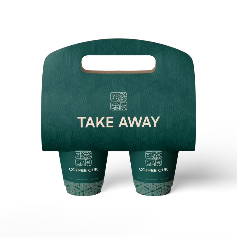 Yeşil "Take Away" baskılı ikili bardak taşıyıcı