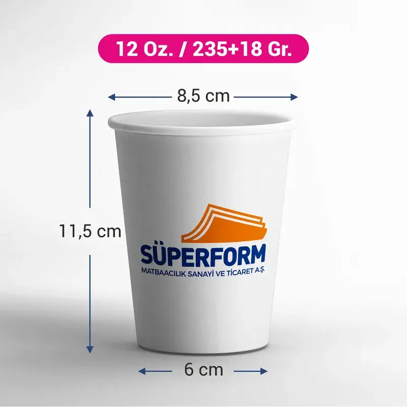Karton Bardak – bardak ürünleri örneği, 12 oz bardak boyutu