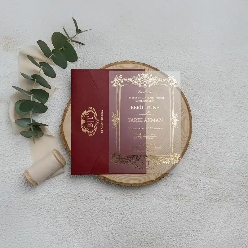 Ekonom 9363 bordo zarf, şeffaf kart davetiye