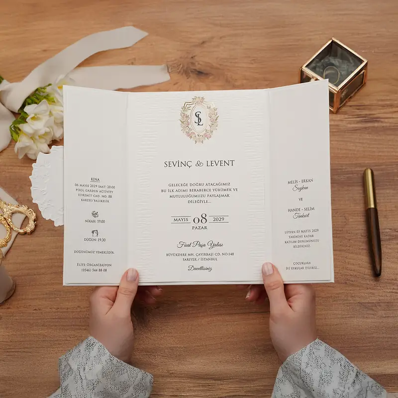 Luxury 5112 Zarflı davetiye, farklı açıdan detay görünümü