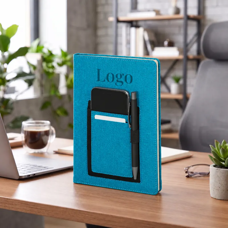 Defter DE22422 turkuaz renkli, telefon cepli termo deri defter