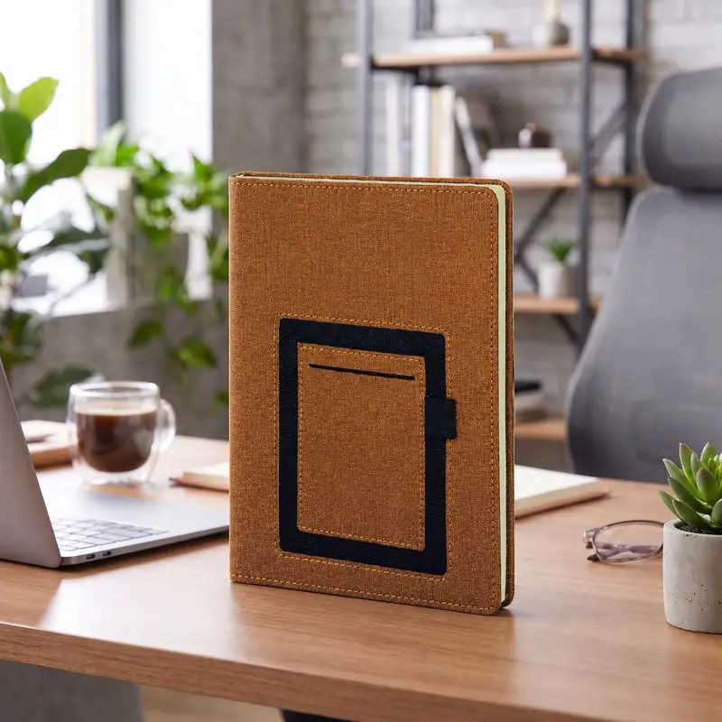 Defter DE22423 taba (kahverengi) renkli, telefon cepli termo deri defter
