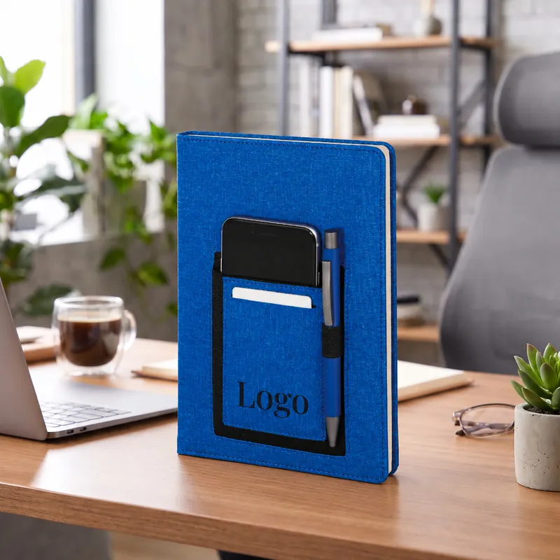 Defter DE22426I mavi renkli, telefon cepli termo deri defter