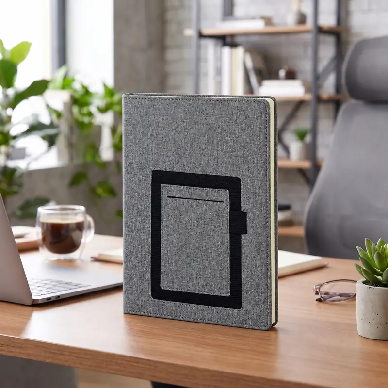 Defter DE22428 gri renkli, telefon cepli termo deri defter