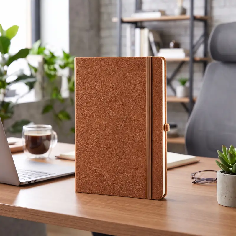 Defter DE5130 bakır (kiremit) renkli, lastik bantlı termo deri defter