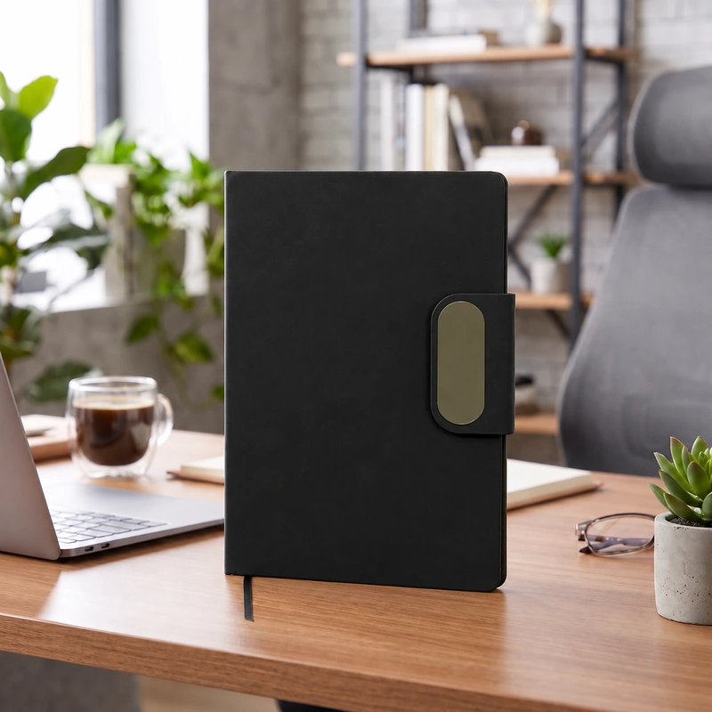 Defter DE9580 siyah renkli, mıknatıslı kapaklı termo deri defter