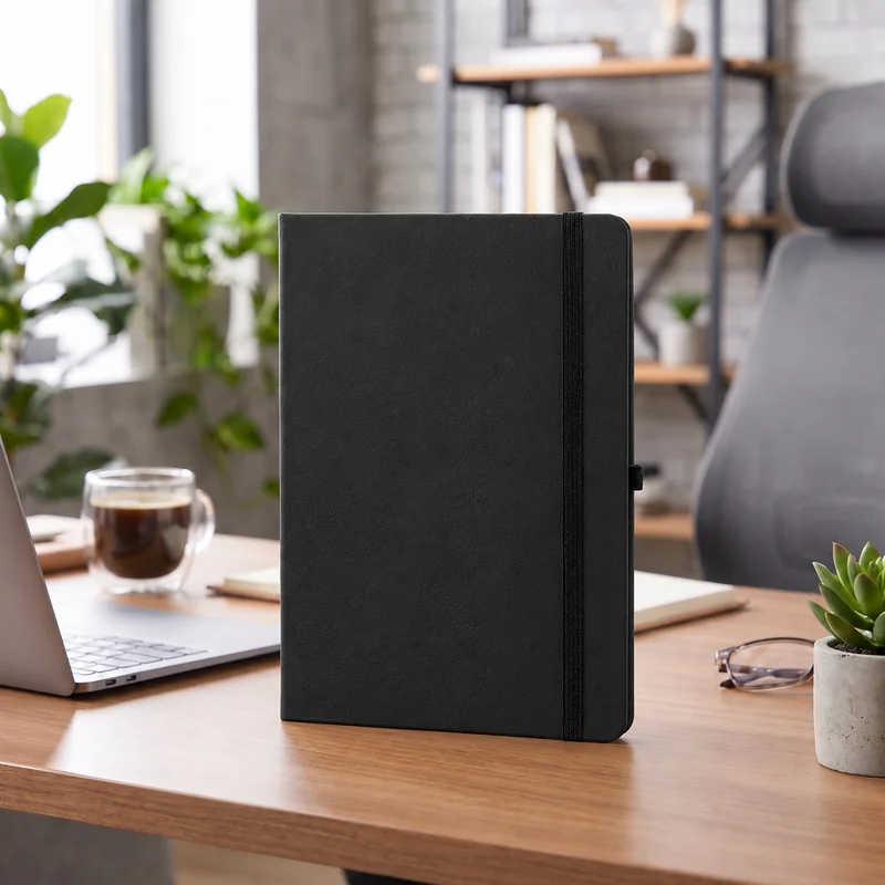 Defter DE9980 siyah renkli, geniş lastik bantlı termo deri defter
