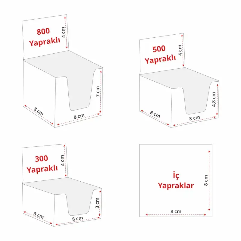 Küp Bloknot – 8 x 8 cm, ölçü görseli